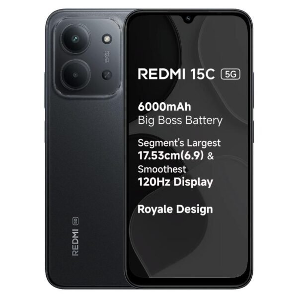 Redmi 15C 5G 128 GB, 6 GB RAM, Midnight Black, Mobile Phone